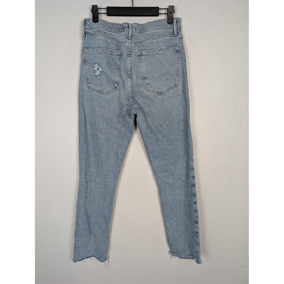 AGOLDE Jeans 27 Light Wash Nico High Rise Slim Raw Hem Distressed Cropped Mb - Picture 4 of 10